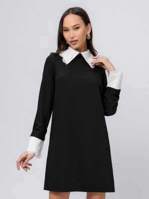 1001 Dress Платье черное длины мини с белыми манжетами и воротником