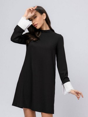 1001 Dress Платье черное длины мини с белыми манжетами и воротником