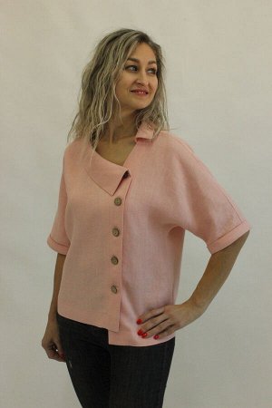 Женская блуза Лен 100%, свободного кроя с ассиметричным отложным воротником