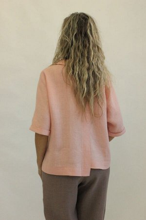 Женская блуза Лен 100%, свободного кроя с ассиметричным отложным воротником