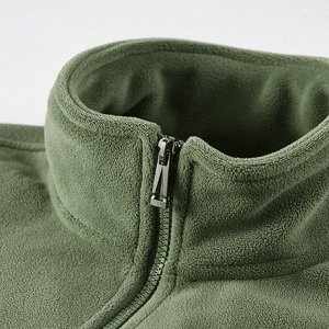 Флисовая куртка с воротником-стойкой, утепленная искусственный мехом, темно-зеленый