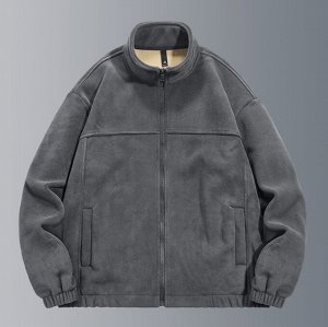 Флисовая куртка с воротником-стойкой, утепленная искусственный мехом, темно-серый