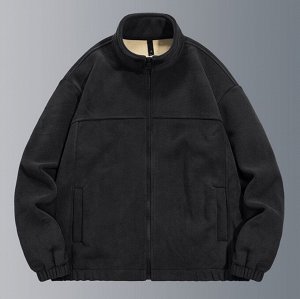Флисовая куртка с воротником-стойкой, утепленная искусственный мехом, черный