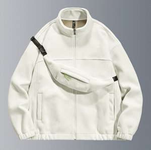 Флисовая куртка с поясной сумкой, с воротником-стойкой, утепленная искусственный мехом, белый