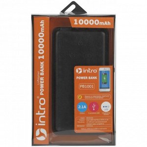 Резервный аккумулятор Intro PB1001 10000 mAh (2,1A) black leather