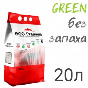 Наполнитель "ECO-Premium GREEN" без запаха, комкующийся (древесное волокно) 20 л (7,6кг).