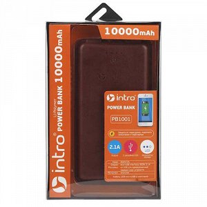 Резервный аккумулятор Intro PB1001 10000 mAh (2,1A) brown leather