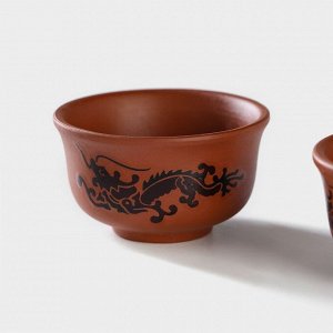Набор для чайной церемонии керамический «Дракон», 5 предметов: 4 пиалы 25 мл, чайник 200 мл, цвет коричневый