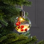 Ёлочный шар «Ягоды», батарейки, 1 LED, свечение тёплое белое