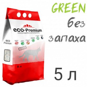 Наполнитель "ECO-Premium GREEN" без запаха, комкующийся (древесное волокно) 5 л (1,9кг).