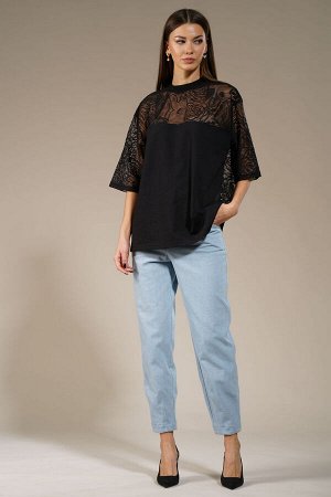 Блуза Блуза Kivviwear 414801 черный 
Состав: Хлопок-85%; Эластан-15%;
Сезон: Осень-Зима
Рост: 170

Джемпер из гипюра с тканым рисунком - это вещь, которая подойдет для тех, кто хочет выглядеть элеган