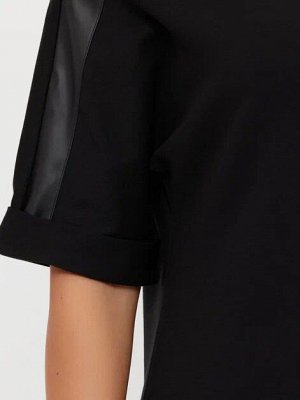 Платье-футляр с кожаной вставкой на рукаве цвет Черный TRICVST