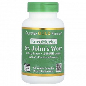 California Gold Nutrition, EuroHerbs, зверобой, качество EuroMed, 300 мг, 180 растительных капсул