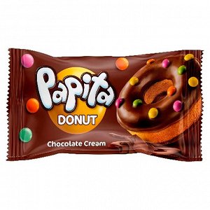 Пончик PAPITA DONUT с какао глазурью, шоколадной начинкой и цветным драже 40гр (24)