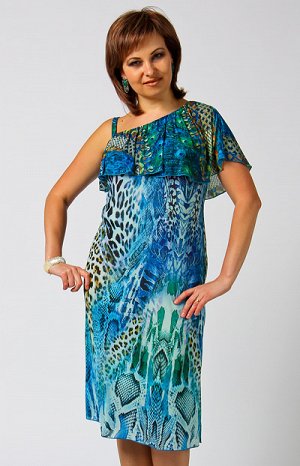 172 платье синий/цветной; вискоза/пэ; Очаровательное платье с воланом из тркотажного!!! шифона – самая новая технология моды. На подкладке. Летящий силуэт, Приятное к телу. Великолепный купонный дизай