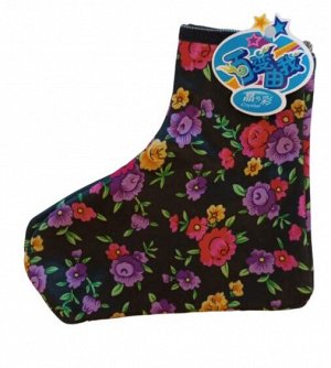 Crystal Тапочки/носки утепленные домашние черные с цветами , 1 пара