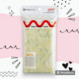 Мочалка для тела с рисунком "Heart Shower Towel" (средней жёсткости) размер 28 см х 95 см 1 шт