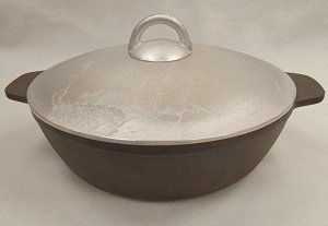 Сковорода жаровня чугунная BONIRON 240*65мм, алюминиевая крышка, Белоруссия