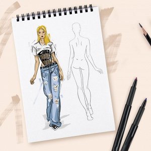 Скетчбук с шаблоном фигуры А5, 40 л «Девушка в розовом»
