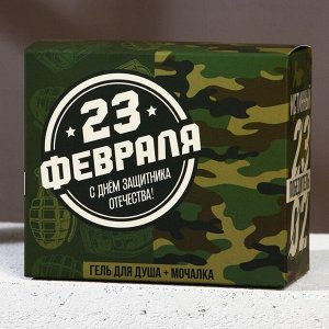 Подарочный набор мужской "С 23 февраля!", гель для душа во флаконе граната 250 мл и мочалка для тела