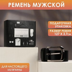 СИМА-ЛЕНД Мужской ремень «Мужской стиль», кожзам, цвет чёрный