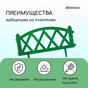 Ограждение декоративное, 35 * 232 см, 4 секции, пластик, зелёное, MODERN, Greengo
