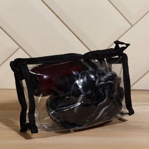 Набор банный, в косметичке, 2 предмета (мочалка, бутылочка 150 мл), цвет чёрный