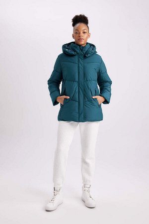 DeFactoFit Надувная водонепроницаемая куртка-пуховик стандартной посадки с капюшоном и флисовой подкладкой