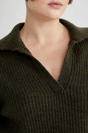 DEFACTO Кружевной свитер с воротником поло и расслабленным кроем