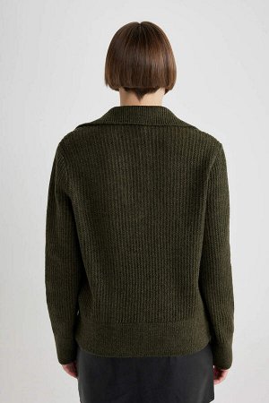 DEFACTO Кружевной свитер с воротником поло и расслабленным кроем