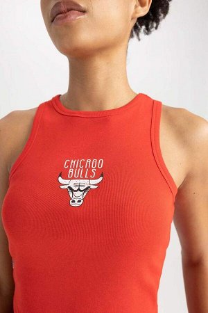 DeFactoFit NBA Chicago Bulls Лицензированный укороченный топ из 100 % хлопка с круглым вырезом
