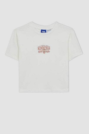 DeFactoFit Хлопковая футболка с короткими рукавами и круглым вырезом с лицензией NBA New York Knicks