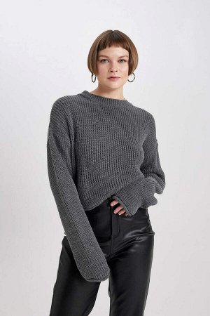 Укороченный свитер из ткани Салоники с круглым вырезом