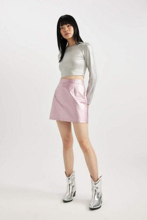 Розовая блестящая мини-юбка-трапеция
