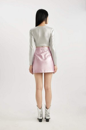 Розовая блестящая мини-юбка-трапеция