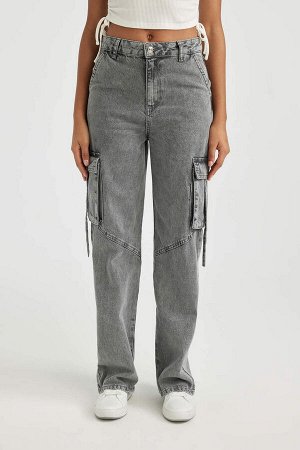 Широкие длинные джинсовые брюки карго с высокой талией и широкими штанинами