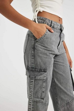 Широкие длинные джинсовые брюки карго с высокой талией и широкими штанинами