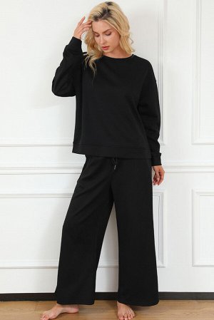 VitoRicci Black Ultra Loose Textured 2pcs Slouchy Outfit