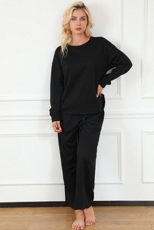 VitoRicci Black Ultra Loose Textured 2pcs Slouchy Outfit
