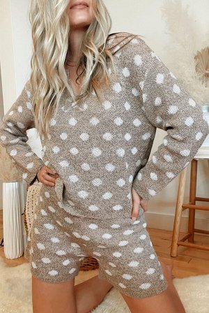 Khaki Polka Dot Knit Sweater Two Piece Set