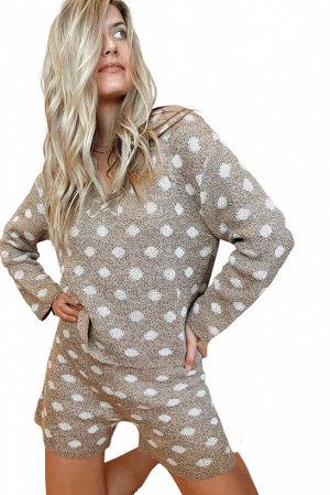 Khaki Polka Dot Knit Sweater Two Piece Set