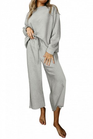 Gray Ultra Loose Textured 2pcs Slouchy Outfit