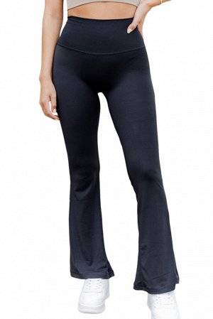 Black Solid Color High Waist Flare Leggings