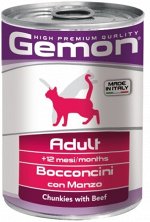 Влажный корм Gemon Cat для кошек, кусочки с говядиной, консервы 415 г