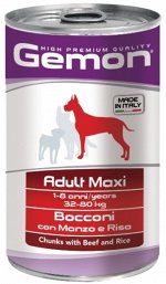 Влажный корм Gemon Dog Maxi для взрослых собак крупных пород, кусочки с говядиной и рисом, консервы 1250 г