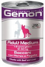 Влажный корм Gemon Dog Medium для взрослых собак средних пород, кусочки с говядиной и печенью, консервы 415 г