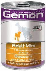 Влажный корм Gemon Dog Mini для взрослых собак мелких пород, кусочки с курицей и рисом, консервы 415 г