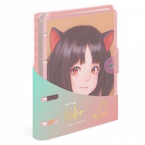 Тетрадь на кольцах 120л., А5, клетка MESHU ""Neko"", с пластиковой обложкой