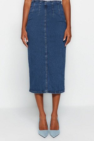 Синяя джинсовая юбка миди с высокой талией