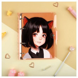Тетрадь на кольцах 120л., А5, клетка MESHU ""Neko"", с пластиковой обложкой